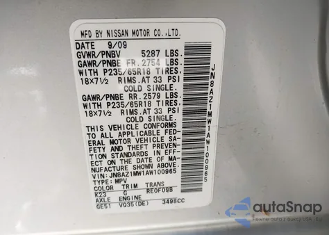 2010 Nissan Murano Sl z USA, uszkodzony, nr VIN JN8AZ1MW1AW100965